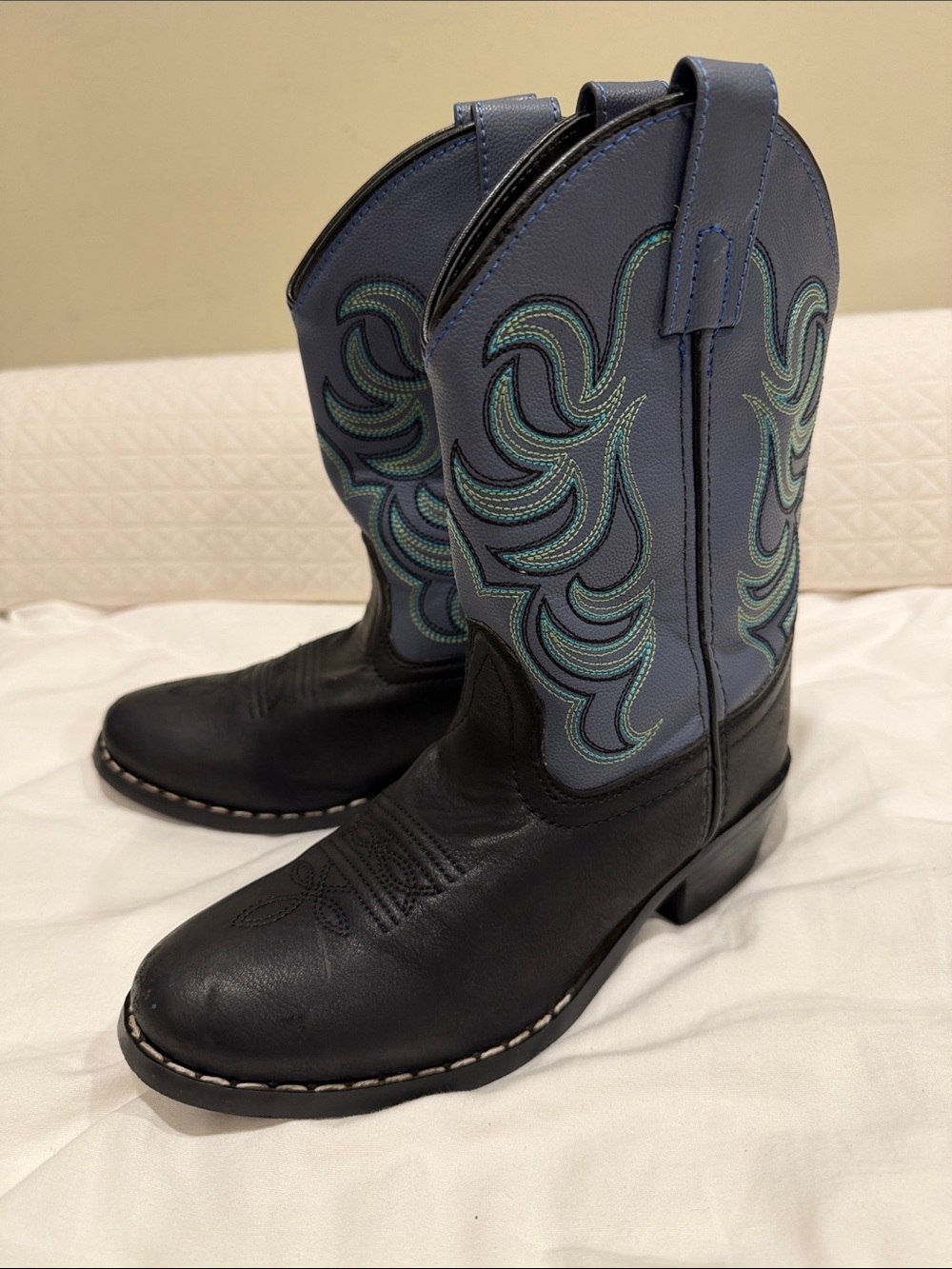 Smoky Mountain little girls leather western boots size 1.5 blue black embroidere